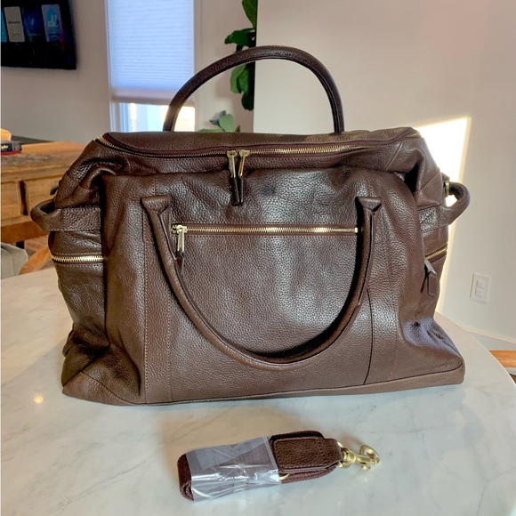 Mark & Graham Harvey Leather Overnighter Men Duffel Bag Choc Brown New